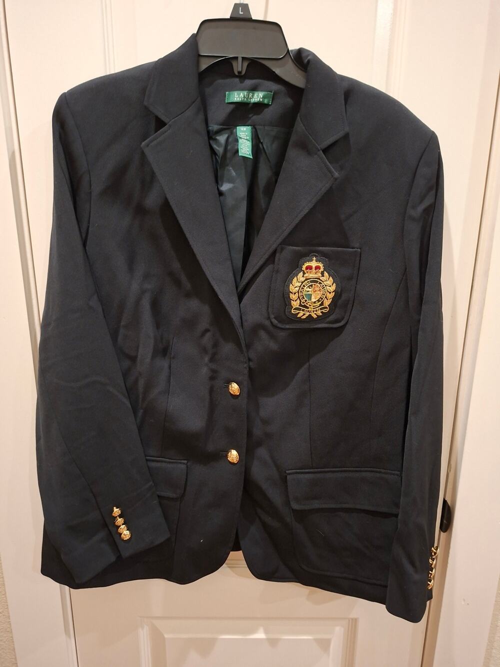 Lauren Ralph Lauren Women's Wool Blazer Jacket Crest Gold Buttons Black 14W